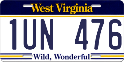 WV license plate 1UN476