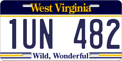 WV license plate 1UN482