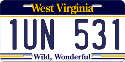 WV license plate 1UN531