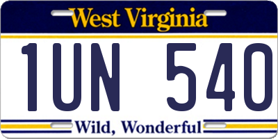 WV license plate 1UN540