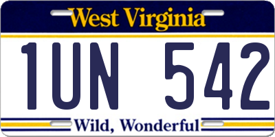 WV license plate 1UN542