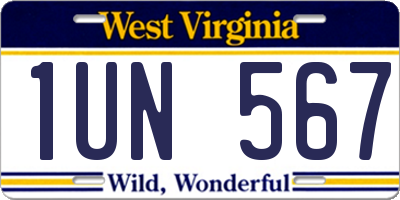 WV license plate 1UN567