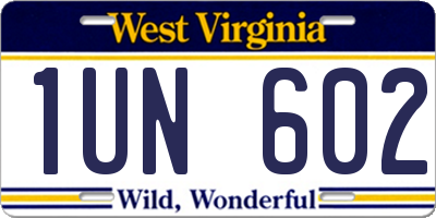 WV license plate 1UN602
