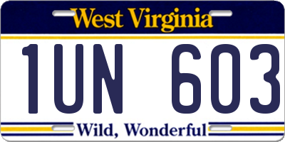 WV license plate 1UN603