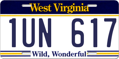 WV license plate 1UN617