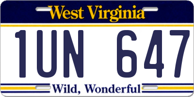 WV license plate 1UN647