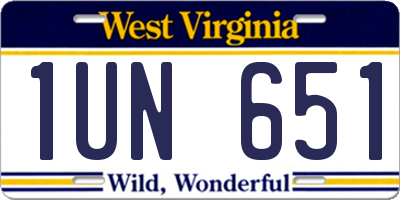 WV license plate 1UN651