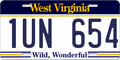 WV license plate 1UN654