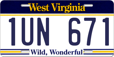 WV license plate 1UN671