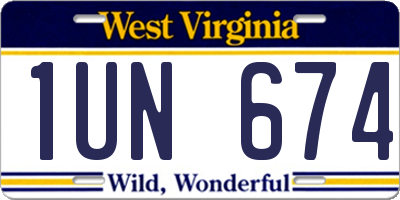 WV license plate 1UN674