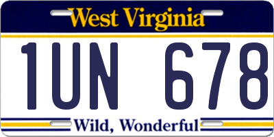 WV license plate 1UN678