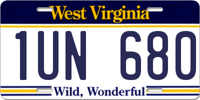 WV license plate 1UN680
