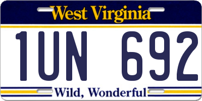 WV license plate 1UN692