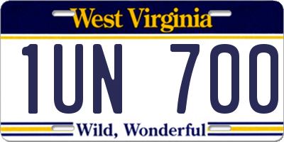 WV license plate 1UN700