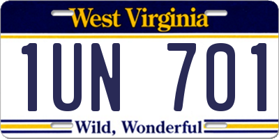 WV license plate 1UN701