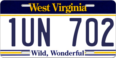 WV license plate 1UN702