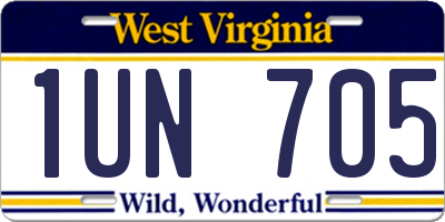 WV license plate 1UN705