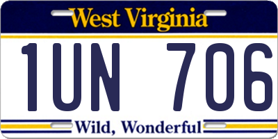 WV license plate 1UN706