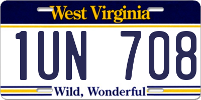 WV license plate 1UN708