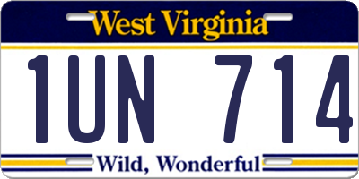WV license plate 1UN714