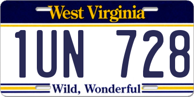 WV license plate 1UN728