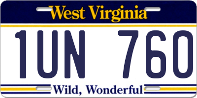 WV license plate 1UN760