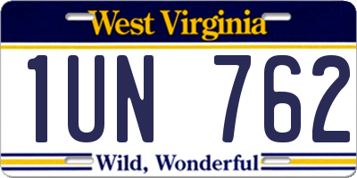 WV license plate 1UN762