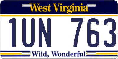 WV license plate 1UN763