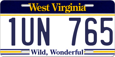 WV license plate 1UN765
