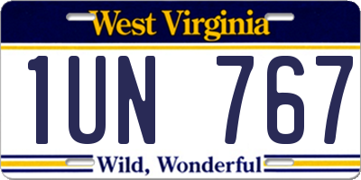 WV license plate 1UN767