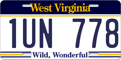 WV license plate 1UN778