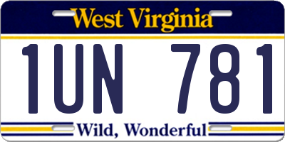 WV license plate 1UN781
