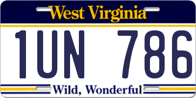 WV license plate 1UN786