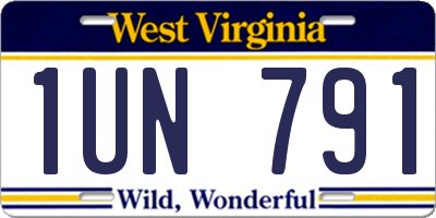 WV license plate 1UN791