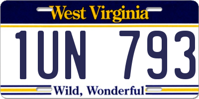 WV license plate 1UN793