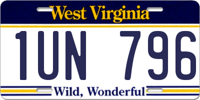 WV license plate 1UN796