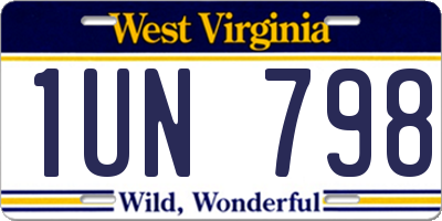 WV license plate 1UN798