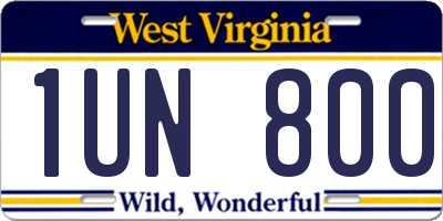 WV license plate 1UN800