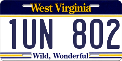 WV license plate 1UN802