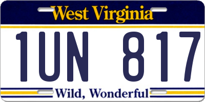 WV license plate 1UN817