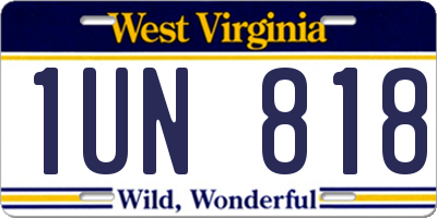 WV license plate 1UN818