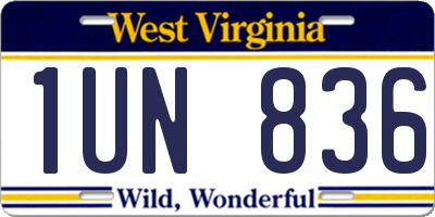 WV license plate 1UN836