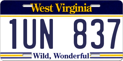 WV license plate 1UN837