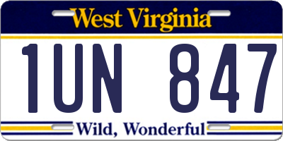 WV license plate 1UN847