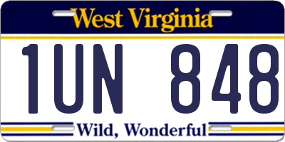 WV license plate 1UN848