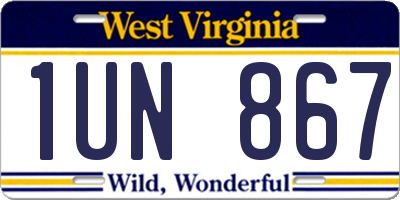 WV license plate 1UN867
