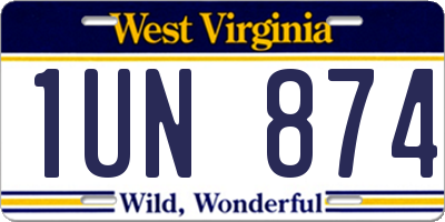 WV license plate 1UN874