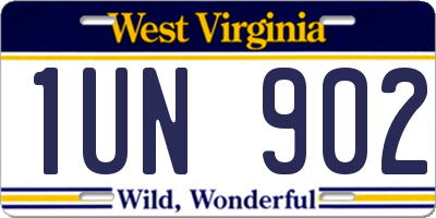 WV license plate 1UN902