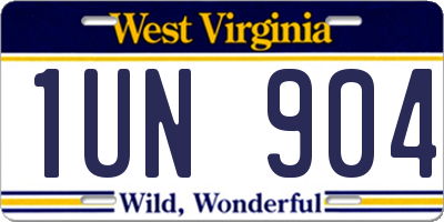 WV license plate 1UN904