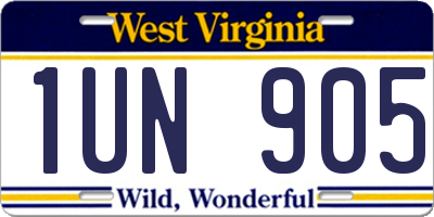 WV license plate 1UN905
